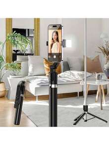 70'' Extendable Selfie Stick Tripod With Wireless Remote & Light – Portable Phone Stand For Smartphones And Cell Phones - Black - View 9