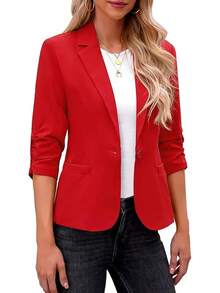 Women's 3/4 Sleeve Blazers, Dressy Suit Jackets Business Casual Work Outfits ELQS - Đỏ đích thực - Xem 1