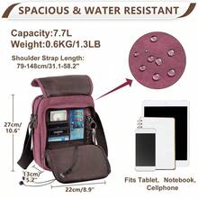 Messenger Bag For Men Women, Vintage Lightweight Canvas Crossbody Bags Casual Flap Shoulder Side Bag Mini Stachel Work Travel - Burgundy - View 2