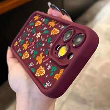 Christmas Themed Pattern Phone Case, Shockproof Phone Protective Cover, Decorative Phone Accessory Compatible With IPhone Series - Burgundy - View 5