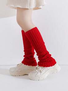 1 双女婴红色针织腿套，时尚休闲百搭设计，适合 3-12 岁女童日常穿着