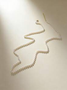 1pc Golden Stainless Steel Electroplated 18K Gold Round Faux Pearl Long Pendant Necklace, Elegant & High-End, Suitable For Holidays, Daily Wear, Engagements, Weddings - White - View 4