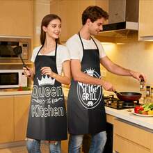 Șorț negru amuzant 1 buc/2 buc, șorț de gătit pentru cupluri cu design de coroană, șorț de grădinărit pentru bucătărie, grătar, cadou de copt și grătar, șorț de bucătărie pentru gătit, șorț de grătar, cadou șorț de sărbători, șorț cadou de ziua de naștere, șorț elegant pentru doamne/decor cameră, șorț cadou esențial pentru casă/sărbători/Ziua Îndrăgostiților, șorț creativ cadou pentru bărbați, ușor de curățat și depozitat, accesoriu de bucătărie/șorț decor petrecere, cadou pentru ea - Multicolor - Vizualizare 1