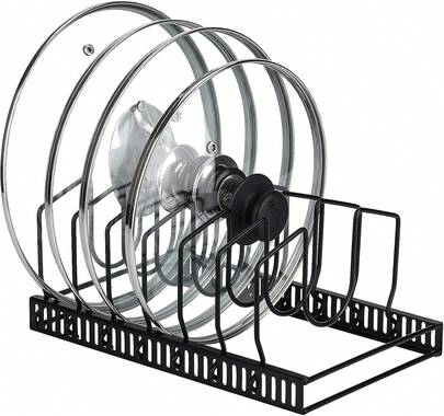 Metallener Topfdeckelhalter, geeignet für Topfdeckel, Teller, Schneidebretter und Töpfe, 7 verstellbare Fächer, ideal für Küchenutensilien, schwarz