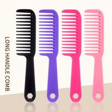 Hair Comb With Extended Handle; Wide Tooth Comb; Large Tooth Comb; Large Comb For Curly Hair; Plastic Massage Comb For Home Use - Multicolor - View 2