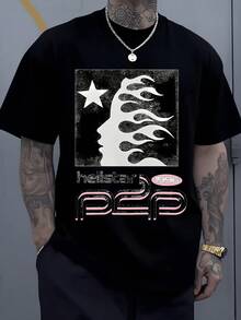 1pcs Star Flame Head Silhouette Men's 220g Graphic Streetwear Retro Futuristic 100% Cotton Y2K Swag Men Clothes Cosmic  Digital Printed T Shirt Gifts For Men - 黑色 - 查看 8