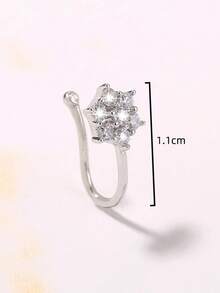 Nooxian 1 pieza Anillo de nariz con flor de circonita micro-incrustada, Pendiente/Clip de nariz de circonita con diseño de rama personalizado para mujeres - Plateado - Ver 3