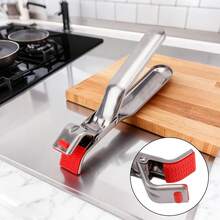 1 Stainless Steel Heat-Resistant Clip, Kitchen Bowl Clip, Steaming Dish Clip, Heat-Resistant Kitchen Tool, Non-Slip High-Temperature Oven Clip, Electric Stove Utensil Clip, Kitchen Cooking Clip, Family Dinner Supplies, Party Supplies - Silver - View 4