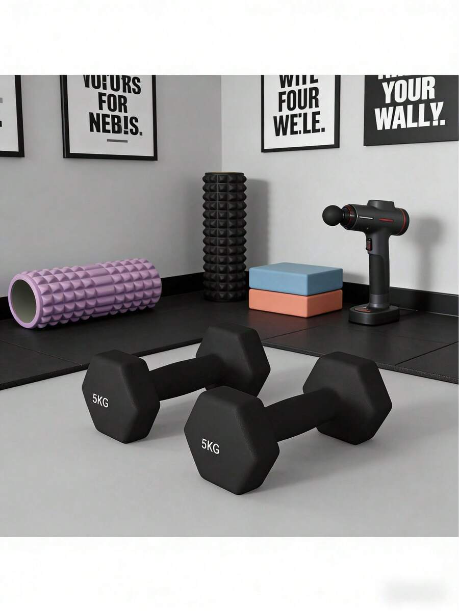 Mancuernas hexagonales de neopreno, paquete de 2, antideslizantes, a prueba de golpes y silenciosas; adecuadas para uso doméstico, yoga, pilates y entrenamiento de fuerza; ideales para entrenamientos en el gimnasio en casa y entrenamiento con pesas. - Negro - Ver 1