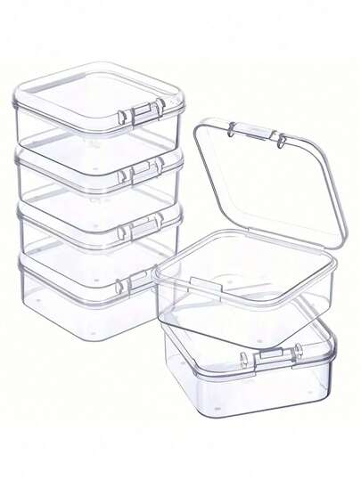 2/4/6pcs Transparent Plastic Storage Boxes, 1.77inch X 1.77inch Compartment Boxes, Square Clear Hinged Lid Containers, Bead Storage Organizers, Portable Transparent Storage Cases For Collecting Small Items, Beads, Jewelry, Business Cards, Craft Supplies, Travel Mini Items