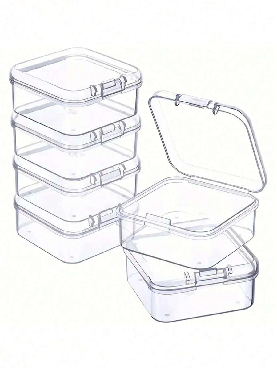 2/4/6pcs Transparent Plastic Storage Boxes, 1.77inch X 1.77inch Compartment Boxes, Square Clear Hinged Lid Containers, Bead Storage Organizers, Portable Transparent Storage Cases For Collecting Small Items, Beads, Jewelry, Business Cards, Craft Supplies, Travel Mini Items