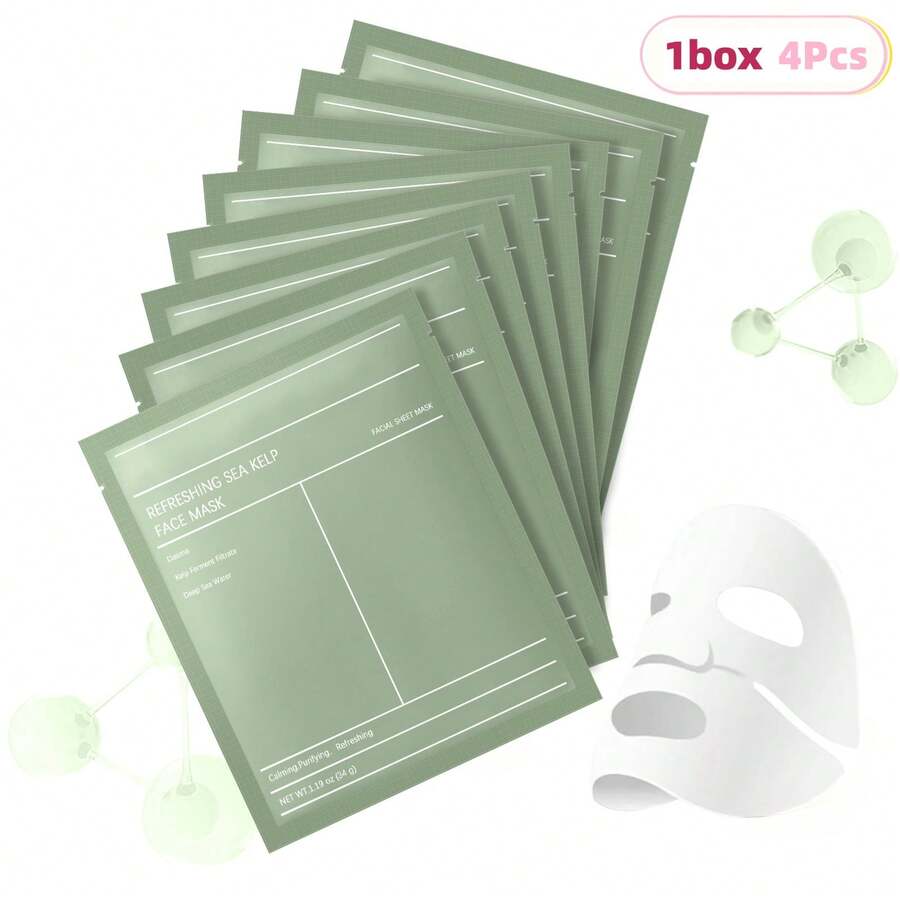 Refreshing Sea Kelp Real Deep Mask, Overnight Hydrogel Mask | Blemish Care, Calming, Oil & Sebum Control | Deep Hydrating, Calms Redness, Soothes Irritation | Cooling Sensation, Overnight Use, Morning Rescue | Transparent Mask, Sensitive Skin Friendly | Korean Skincare, Gifts For Women | 1.19oz(34g) X 4ea - 綠色(1盒) - 查看 1