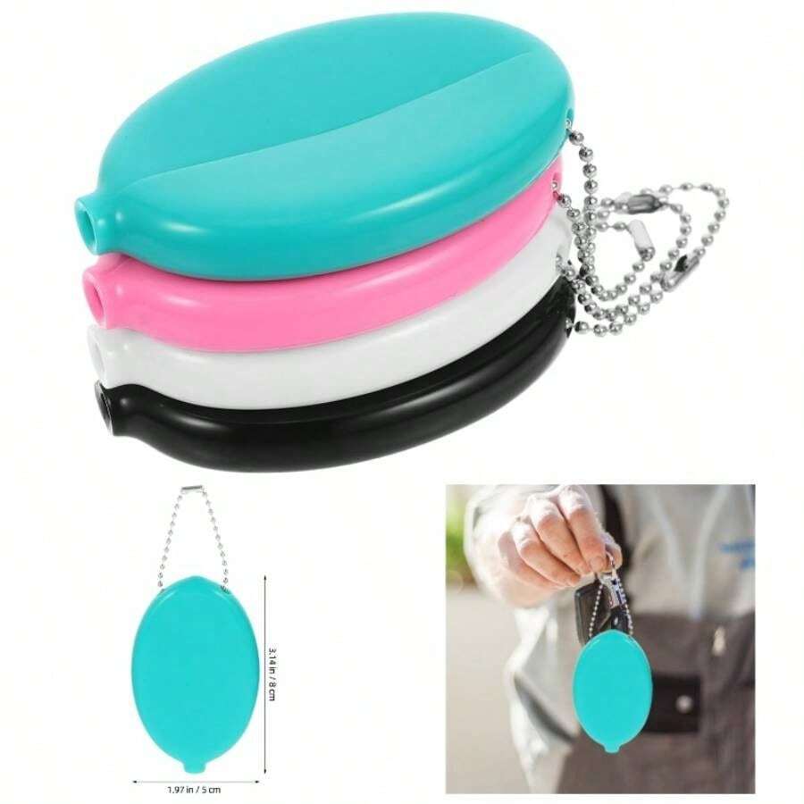 4 Piezas Monedero Ovalado con Cadena PVC, Monedero de Bolsillo Pequeo, Estuche Porta Monedas para Viaje, Posavasos para Llaves, Accesorios de Dinero Billetera con Llavero - inicial - Ver 1