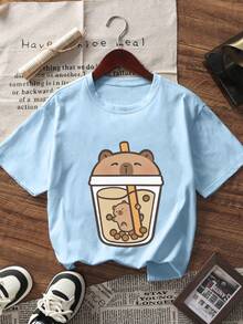 Bộ 3 áo thun ngắn tay in hình hoạt hình Capibara dễ thương dành cho bé gái tuổi teen, áo mùa hè. - Nhiều màu - Xem 4