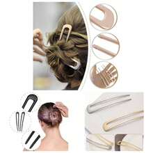 2 Piezas Horquillas para el Cabello Forma U Pinza para el Cabello Francesa 2 Puntas Horquillas Moo Mujeres Nias Accesorios Horquilla Ayuda el Cabello Dorado y Plateado - Dorado - Ver 1