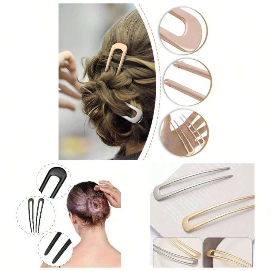 2 Piezas Horquillas para el Cabello Forma U Pinza para el Cabello Francesa 2 Puntas Horquillas Moo Mujeres Nias Accesorios Horquilla Ayuda el Cabello Dorado y Plateado - Dorado - Ver 1