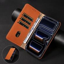 Luxury Wallet-Style High-Quality Phone Case With Card Slot, Stand, Strong Magnetic Flip Cover, Faux Leather Material, Compatible With IPhone, Compatible With Redmi, And Other Brands, Business Shock-Proof Protective Cover - Brown - View 4
