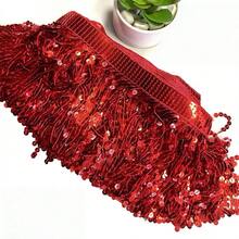 2英寸宽 - 亮片流苏花边饰带，亮片丝带流苏面料，适用于拉丁舞服装、舞台幕布、DIY工艺品