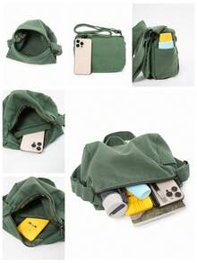 休闲简约帆布小方包，轻便可折叠，韩版时尚斜挎包，复古翻盖迷你邮差包，适合学生、日常使用、购物，可装智能手机，多功能斜挎包 - 彩色 - 查看 12