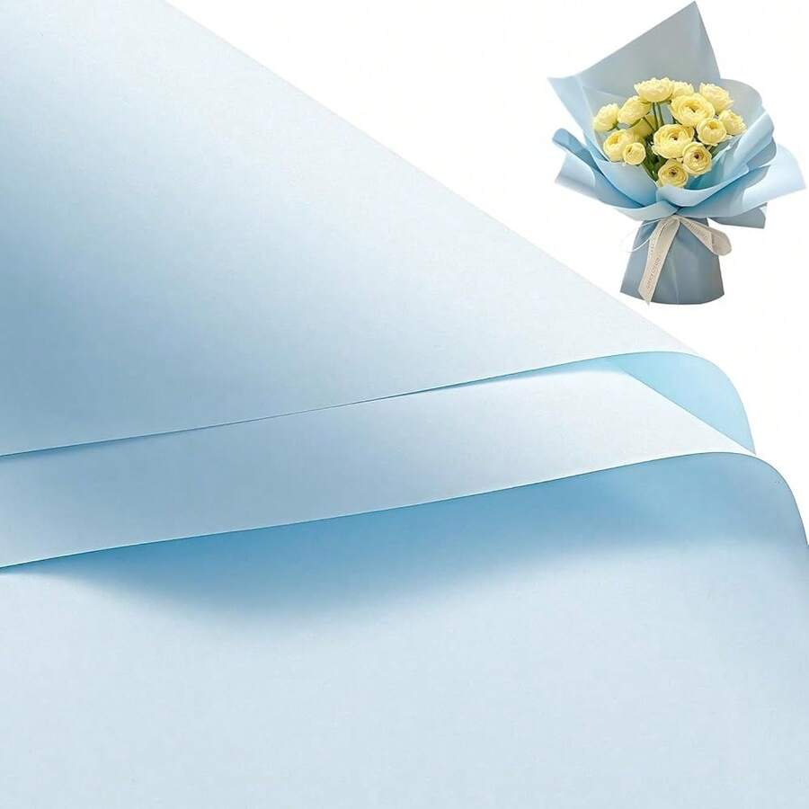 20 Sheets Flower Wrapping Paper, Waterproof Floral Bouquet Wrapping Paper, Florist Supplies Packaging For Birthday, Party, Wedding And DIY Crafts - Blue,Blue - 藍色 - 查看 1
