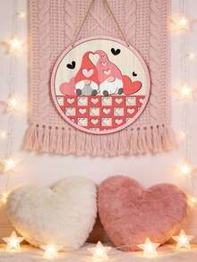 Valentine's Day Wooden Heart Gnome Sign, Round Holiday Door Ornament, Wall-Mountable Design, Suitable For Home, Patio, Living Room, And Bedroom Holiday Decor, Ideal Holiday Gift - Multicolor - View 5