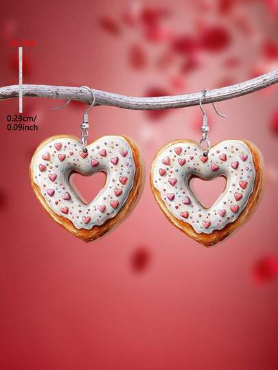 1 Pair 2D Flat Heart Shaped Leopard Print Acrylic Pendant Earrings, Elegant Minimalist Style Jewelry Earrings For Women, Suitable For Daily Wear And Vacation