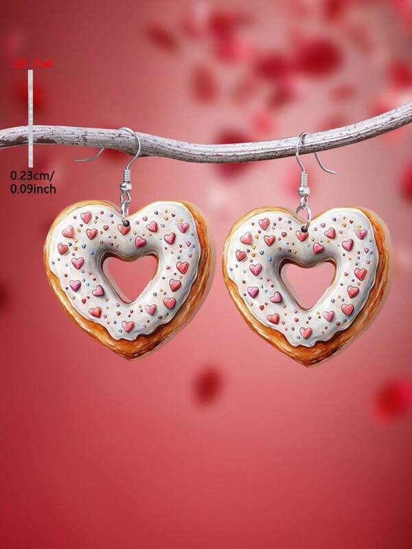 1 Pair 2D Flat Heart Shaped Leopard Print Acrylic Pendant Earrings, Elegant Minimalist Style Jewelry Earrings For Women, Suitable For Daily Wear And Vacation