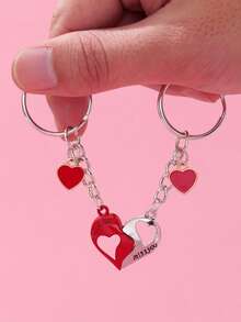 2pcs/Set Minimalist Fashion Couple Keychain, Red & Silver Heart Shaped Magnetic Keyring, Perfect Valentine's Day Gift (For Him/Her)