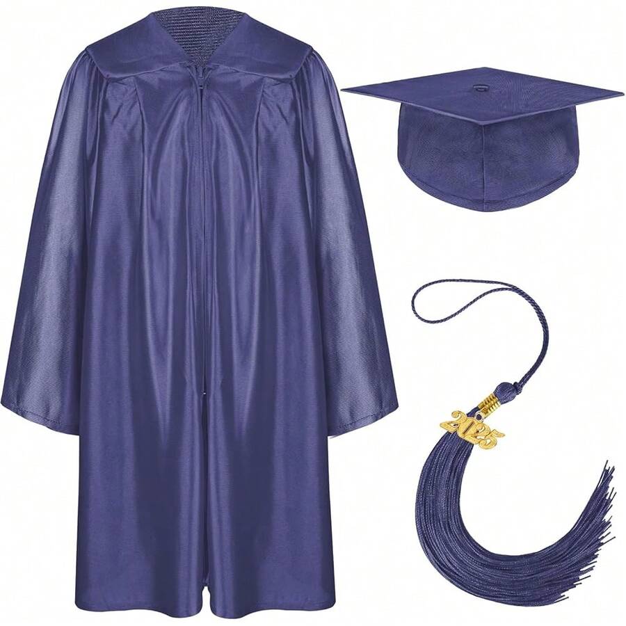 Graduation Cap And Gown Set With 2025 Charms Tassel Graduations Cap And Gown For    School -8348 - 亮海軍藍-a - 查看 1