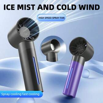 1 pieza Ventilador de mano con pulverización, 5 velocidades de viento ajustables, recargable por USB 1200mAh, efecto de enfriamiento por pulverización perfecto para el verano, deportes al aire libre, viajes, camping Ventilador portátil