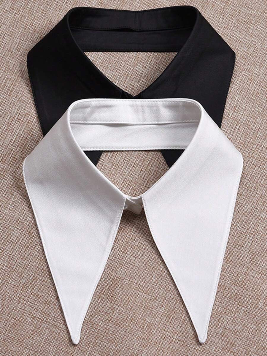 Camisa de Gola Pontuda Minimalista em Denim com Colarinho Falso Destacável, Colarinho Falso de Gola Redonda, Acessório Versátil Adequado para Roupas de Outono/Inverno - Multicolorido - Visão 1