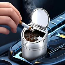 Stainless Steel Car Ashtray With One Click Pop-Up Lid, Built-In Mouthpiece And Fire Extinguisher, Stylish Metal Design, Suitable For Home, Office Or Vehicle Use, Smoking Ashtray - 1pc - View 3
