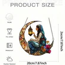 7.87 X 7.87 Inch Acrylic Decorative Piece With Muslim Girl Holding Moonflower, Suitable For Eid Festival Decoration - A - View 2
