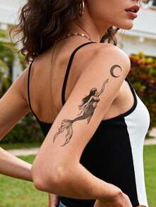 STARTTOOS Mermaid Pattern Temporary Fake Tattoo Sticker Suitable For Wrist, Ankle, Shoulder, Neck, Collarbone DIY Carnival, Valentine's Day, Party Holiday Gift Waterproof Realistic Body Tattoo Sticker 1 Pack - Black - View 5