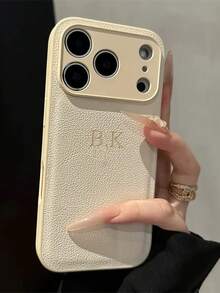 个性化奢华鳄鱼纹烫金字母仿皮手机壳，兼容苹果手机，全包式保护套，时尚手机配件，可定制姓名，简约防指纹防摔防震情侣手机壳，情人节礼物，生日礼物，节日礼物，旅行收纳包 - 白色 - 查看 10