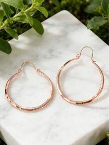 DIYCCPC 1 Pair Classic Minimalist Hand-Forged Hammered Round Earrings, Timeless Accessory For Women's Daily Wear And Gatherings - Rose Gold - View 9