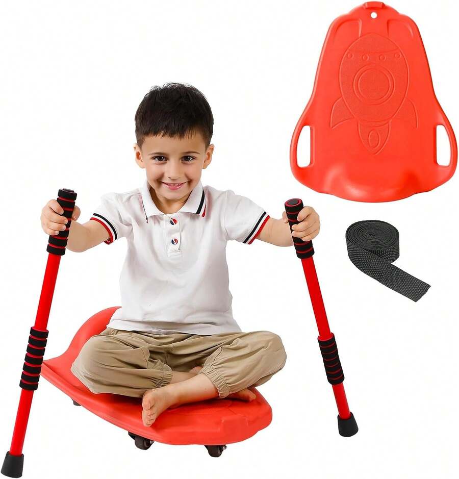 GCCSJ Kids Scooters,Silent Six-Wheel Kids Scooter With Paddles - Adjustable Handlebar & Safety Buckle, High-Strength Plastic Sensory/Balance Training Scooter, Indoor/Outdoor Sports Toy For Toddlers Boys/Girls (Red/Pink-Blue)(Includes A Pair Of Oars)