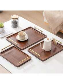 1pc Wooden Serving Tray | Wood Wax Oil Moisture Proof | Cafe, Homestay, Cake Plate + Picnic, Camping Storage Tray - Brown - View 2
