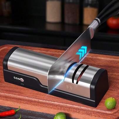 Professional USB Rechargeable Portable Electric Knife Sharpener, Adjustable Angle Sharpener 20 Degree Straight Edge, For Kitchen Knife Tools Grinding And Polishing, Simple To Use, Suitable For Chef Knife, Slicing Knife, Santoku Knife, Peeling Knife, Small Knife, Ceramic Knife