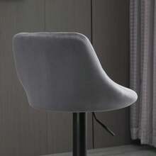 Set Of 2 Height-Adjustable Bar Stools With Backrest, Velvet-Look Finish, Metal Frame, Footrest, Swivel, Dark Grey - Dark Grey - View 6