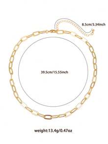 1件Y2K美学极简金色椭圆形链条项链 - 粗链日常佩戴饰品 | 办公室/日常叠戴必备配饰 - 金色 - 查看 6