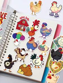 50pcs Cartoon Chicken Doodle Stickers Funny Creative Designs Perfect For Skateboards, Guitars, Scrapbooks, Manuals, Water Bottles, Laptops, Suitcases, And Table Personalization - Fun Stickers - Multicolor - View 2
