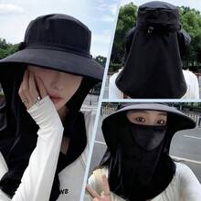 Sombrero para sol mujer sombrero proteccin UPF 50+Alero ancho Proteccin integrada con cuello con Mscara extrable Cortina trasera se puede enrollar para Playa Pesca Viajes al aire libre - inicial - Ver 9