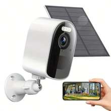 1个太阳能无线户外安防摄像头，4MP/2K超高清，LED彩色夜视，移动侦测，双向语音，WiFi，5000mAh电池，适用于户外监控，摄像头配件，App控制
