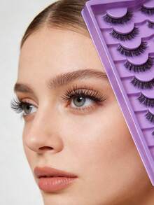 20 Pairs Of 3D Mink Fur Natural False Eyelashes, Available In 1/2box Packaging. They Are Dense And Curled, Perfect For Creating A Natural Makeup Look. Ideal For Daily Dates, These Realistic And Reusable Eyelashes Are Great For Eyelash Extensions, Makeup Tools, And For Little Fairies. - Black - View 5