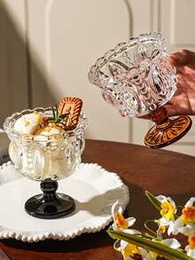 1个250毫升复古浮雕高脚冰淇淋杯，奢华玻璃甜点杯，适用于冰淇淋、酸奶、布丁、慕斯等，适合情人节派对装饰和礼品 - 彩色 - 查看 2