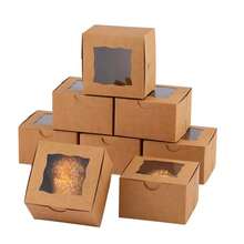 10/20/30/50个装牛皮纸烘焙盒，尺寸：3.94x3.94x2.56英寸，带透明窗口，方形纸质蛋糕盒，一次性糕点、甜甜圈、巧克力礼品盒，适用于婚礼、生日派对回礼、礼品包装，附带标签 - 彩色 - 查看 2