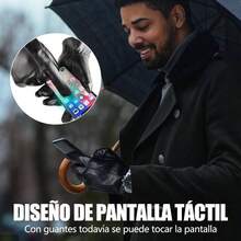 Guantes de Piel para Hombre, Guantes Negros de Cuero con Pantalla Tctil, Guantes para Frio, para Moto y Bicicleta, Regalos de Hombres para Navidad - inicial - Ver 5