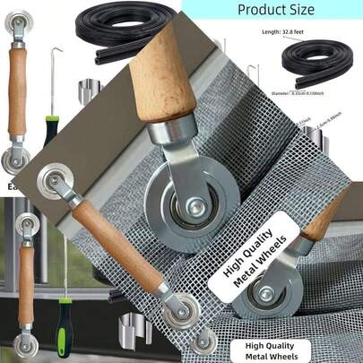 Window Screen Door Repair Kit With Steel Roller, 8pcs Clips, Screen Spline And Removal Hook For Easy Replacement