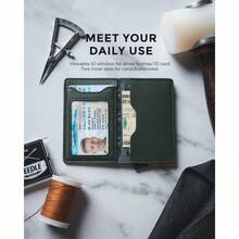 Pop Up Wallet For Women Minimalist Credit Card Holder With Leather Slots Mens Bifold RFID Blocking Metal WalletsOlive Green - OliveGreen - View 4
